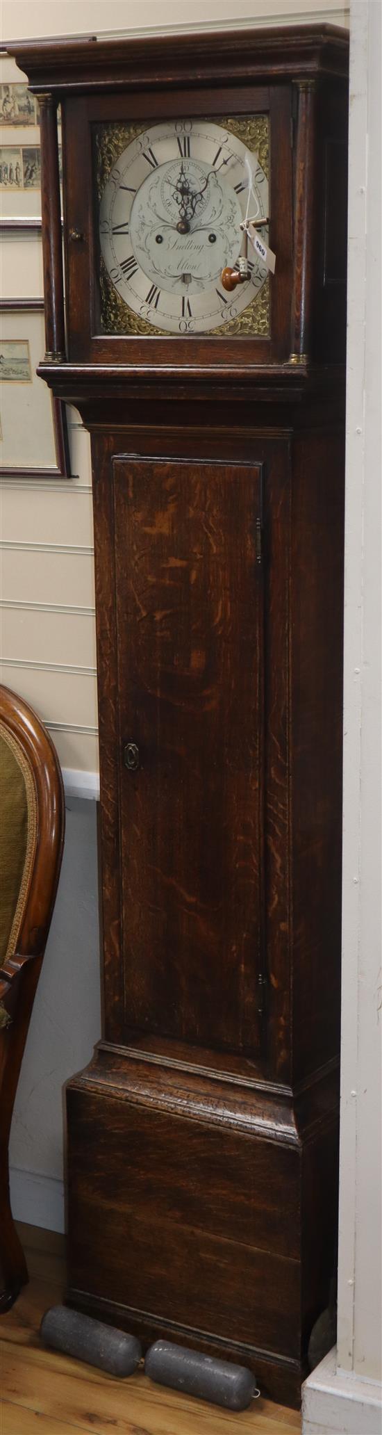 An early 19th century oak eight-day longcase clock, Snelling, Alton, having brass and silvered Roman dial H.198cm